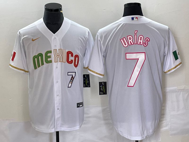 Men 2023 World Cub Mexico #7 Urias White Nike MLB Jersey style 1